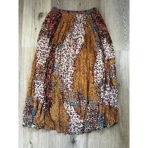 BHANUNI BY JYOTI Boho Printed Midi Skirt in Mustard Multi